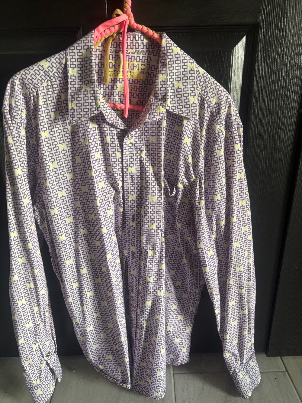 Cinch Men's Geometric Button-Down Shirt - Purple & White
